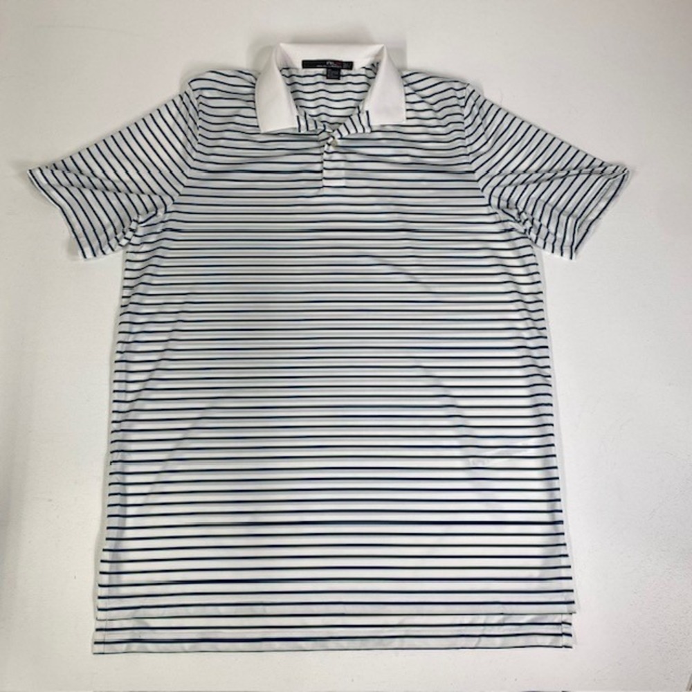 RLX Ralph‎ Lauren Golf Polo Shirt Striped Short Sleeve Athletic White Blue